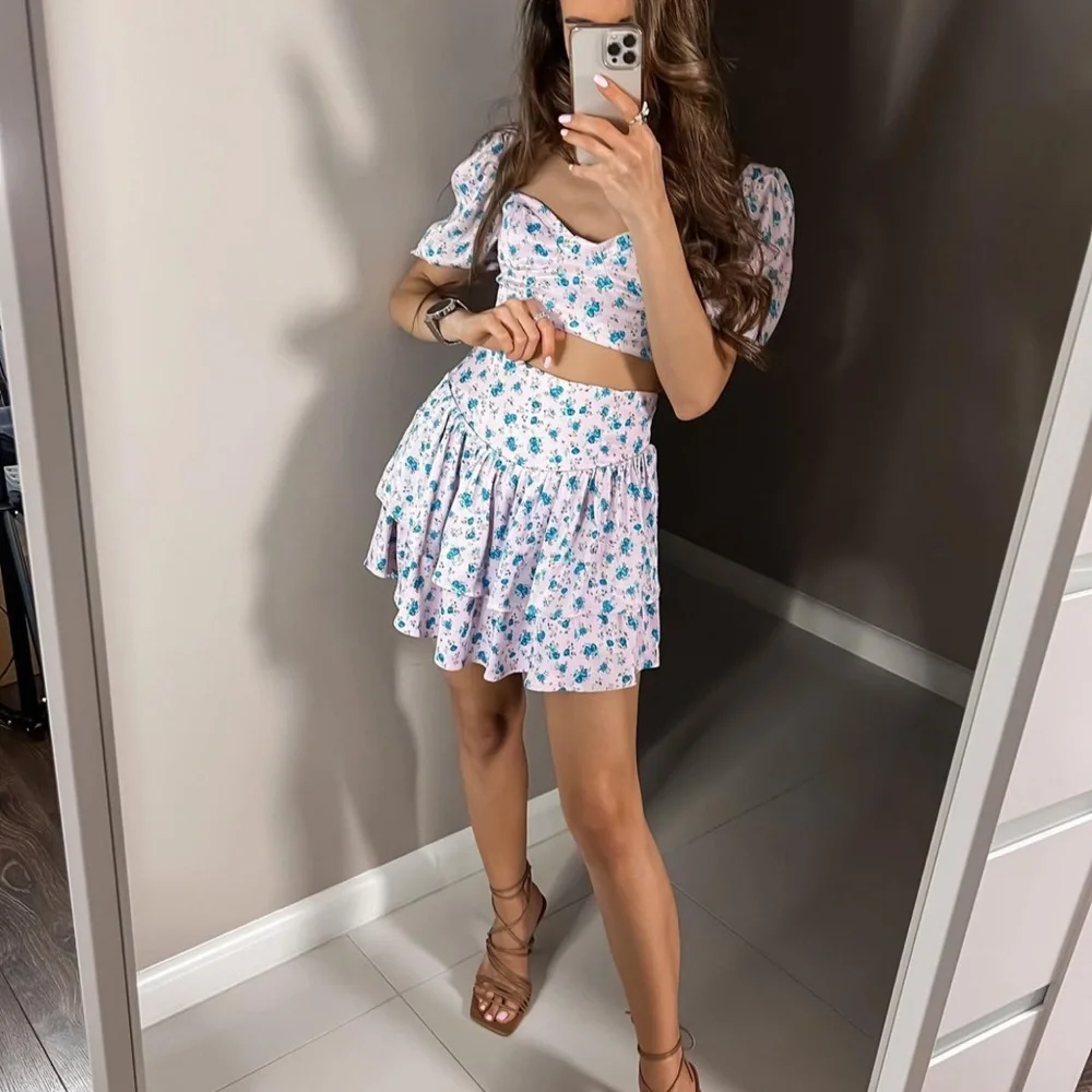 Zara Floral Print Satin Effect Corset Top - Picture 7 of 14